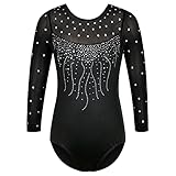 ZNYUNE Kinder Gymnastik Trikot mit Pailletten Mädchen Gymnastikanzug 3/4 Hülse in Tüll 272 Black 10