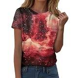 Damen Oversize Shirt, Galaxy Shirt Damen Galaxy Kostüm Damen Tshirt Damen Galaxy Damen T-Shirt Galaxie Universum Stern Weltraum Grafik Bedrucken Glitzer Oberteile Für Karnevalskostü
