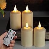 FREEPOWER 4er LED Kerzen mit Timer Fernbedienung Flackern Flammenlose Stumpenkerzen Batteriebetrieben Advenskerzen Warmweiß Adventskranz Deko, 350+ Stunden, Ø5 x 10,5