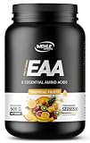 Wehle EAA Pulver 500g, feines Amino-Pulver mit 8 essentiellen Aminosäuren, Human Code Formel I Leckerer Geschmack & Top Löslichkeit - Vegan Zucker, Amino Workout Drink (500g, Tropical Fruits)