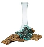 Wogeka - Deko Wurzelholz Glasvase - 24-26 cm Teak Wurzel Holz Teakholz Bali Glas Vase M