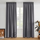 PONY DANCE Kräuselband Gardinen Grau Blickdicht 2er Set H 245 x B 140 cm Verdunklungsgardine für Schienen Thermovorhang Hitzeschutz Vorhänge für Wohnzimmer & Schlafzimmer Blackout C