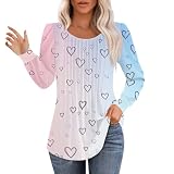 Damen-Tunika-Top mit Herz-Druck, modisch, Rundhalsausschnitt, Y2K T-Shirt, Valentinstag, lange Oberteile zum Tragen mit Leggings, Übergröße, Kleidung, Basic zum Ausgehen, Damenblusen, hellblau, L