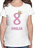 T-Shirt Mädchen - Kindergeburtstag 8 Jahre | Geburtstagsmotiv für 8-Jährige mit Namen | 8. Geburtstag | Geburtstagsgeschenk für 8 jährige - 140 (9/11 Jahre) - Weiß - Shirt jährig