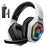 Ozeino OW810 Gaming Headset 40h Akku & Spielen beim Laden, 2.4GHz+BT(≤30ms), 7.1 Surround Sound Wireless Headset Mit Mikrofon für FIFA/CS:GO/Streaming, Kompatibel für PS5/PS4/Switch/Mac, Kristallweiß