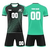 Generisch Personalisierte Fußball Trikot, Fussball Trikots Shorts Anzug Jungen Herren, Fussball Trikot mit eigenem Namen Nummer und Logo für Kinder Erw