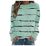 JISDFKFL Sweatshirts für Frauen Uk Sale Clearance, Pullover für Frauen Langarm Rundhalsausschnitt Drop Shoulder Blusen Tops Freizeit Streifen Gedruckt Loose Fit Baggy Pullover Damen Herbst B