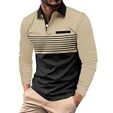 Generisch Herren Poloshirt Langarm,100% Baumwolle,bequemes Polo mit lässigem Kragen, leichtes Langarmshirt Polo Strick Herren Funktion Polo Shirt Grün Gemustert Herren Weiß/Schwarz/Grau/B
