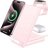Kabellose Ladestation, 3-in-1 kabelloser Ladeständer für Apple Watch Ultra 8, 7, 6, SE, 5, 4, 3, schnelles kabelloses Ladegerät für iPhone 14/14 Plus/14 Pro Max/13/12/11/X/8, AirPods Pro 2 (Pink)