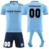 Generisch Personalisierte Fußball Trikot für Jungen/Herren, Fussball Trikots Shorts und Socken Anzug, Fussball Trikot mit eigenem Namen Nummer und Logo Kinder/Erw