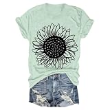 Kurzarm-T-Shirt für Damen, Oversize, Rundhals, Mode, Hemden mit Blumen, lockerer Druck, Vintage-Kleidung, Basic-Kleidung, lässig, weißes Hemd, Damen, Baumwolle, einfarbig, Curvy, Minzgrün, M