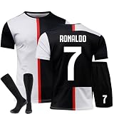 Generisch Juve 2019-2020 Saison Vintage Fußball Trikots Shorts Socken Set für Kinder/Erwachsene, Nr.7/9 Trikot, Juve Fussball Jersey Trainingsanzug für Jungen H