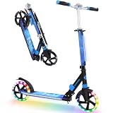BELEEV V8 Big Wheel Scooter mit LED Leuchtenden Räder, Lenksäule &Deck, Höhenverstellbar, ABEC-9, Federung &Tragegurt, Faltbare, Cityroller 6 Jahre, Kick Scooter für Kinder, Jugendliche & Erw
