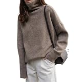 Pullover Damenbekleidung High-Hals-Kaschmir-Pullover Frauen verdickter Pullover lose Absicherung faul Strick-Basis-Pullover (Color : Camel, Size : S)