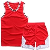 Basketball Trikot Kinder 2-Piece Basketball Kinder Trikot,Basketball Kinder Trikot Shirt and Shorts,Basketball Trikot,Trikot Basketball Kinder,Basketball Trikot Set für 12-14 Kinder(Rot)