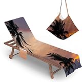 Highdi Schonbezug Liegestuhlauflage, Meer Motiv Schonbezug für Gartenliege, Strandliegenauflage mit Taschen, Mikrofaser Handtücher für Strandliegen Liegestuhl (75x210cm,Palme)