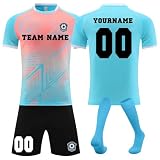 Generisch Personalisierte Fußball Trikot für Jungen/Herren, Fussball Trikot mit eigenem Namen Nummer und Logo Kinder/Erwachsene, Fussball Trikots Shorts und Socken Anzug