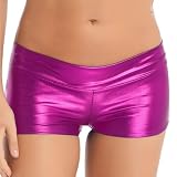 dPois Damen Hotpants Sexy Mini Booty Shorts Briefs Boxershorts Metallic Höschen Slips Low Rise Kurze Hose Stretch Party Clubwear Hot Pink One S