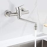 Wand Küchenarmatur 360° Drehbar 304 Edelstahl Wasserhahn Küche Wandarmatur Wandarmatur Spültischarmatur Wandmontage Einhebelmischer Mischbatterien Armatur für Küche mit Schwenkbarerem Auslauf Silb