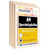 Creative Deco 3 x A4 Sperrholzplatte 21mm | 300 x 210 (+/- 0,5) mm | Birkensperrholz Dünne Holz-Zuschnitte | Perfektes Blatt für Laubsäge, Brandmalerei, Laserschnitt, CNC R