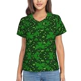 HUIKGIER Hintergrund St. Patrick's Day Glitzer-Druck Damen Casual Shirts Elegant Casual Kurzarm Pullover T-Shirts Bluse V-Ausschnitt, Schwarz , S