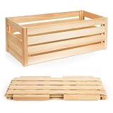 PINEEA Klappkiste aus Holz - Holzkiste Groß - Obstkiste Holz – Dekokiste 69 x 29,5 x 23,5 Werkzeuglose Montage – Platzsparend - Ideal für Transport und Lagerung - Mit Tragegriffen für Trag