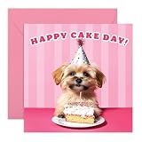 Niedliche Hunde-Geburtstagskarte – Happy Cake Day – Geschenke für sie, ihn, Freunde, Hundeliebhaber, Pelzmutter, Vater, Nichte, Neffe, Sohn, Tochter, Haustierbesitzer, Kollegen, Kumpel – k