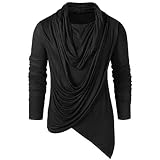 WAZHAKU Herren Vintage Shirt Langarm Slim fit Asymmetrische Stapelkragen Langarmshirt Männer Gothic Kleidung Schick Oberteile Hemd T-Shirt Karneval Cosplay Halloween Vampir Party Ob