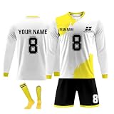 Generisch Lange Ärmel Fussball Trikot Jungen/Herren, Personalisierte Fussball Trikot mit eigenem Namen Nummer und Logo Kinder, Fußball Trikots Shorts und Socken Anzug Erw