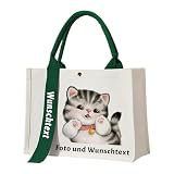 Pandalein Canvas Tote Bag mit eigenem Bild gestalten Henkeltasche Shopper mit individuellem Foto Einkaufstasche mit Wunschtext Motiv zum Bedrucken Personalisiert Tragetasche mit Griffen (Grün)