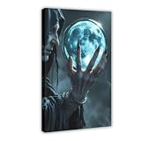 ZYGNBHL Hexenhandkunst, Kristallkugel-Druck, Mondphasen-Kunst, dunkle Fantasie-Dekoration, mystische Hexen-Poster, okkulter Mond, himmlische Hexe, Kunst-Posterdruck fü