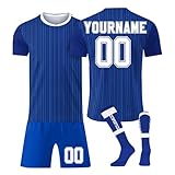 LILIHOT Personalisiert Fußballtrikot Kinder Erwachsene Fusstball Shorts Socks&trikots 3 Teiliges Set,mit Namen Teamname Nummer Logo Atmungsaktiv Sport Tshirt Trainingshose Fanartikel Trikot(#G Blue)
