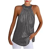 EMATOP Glitzer Tank Top Damen Sexy Ärmellose Camisole Tops Mode Pailletten Oberteile Sexy Neckholder Longshirt Elegant Cocktail Tshirt Vintage Locker Sommershirts Frauen Tunika Bluse Sp