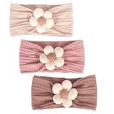 3 Stück Baby-Blumen-Stirnband, Nylon-Baby-Stirnbänder, weiche Haarbänder, Baby-Zubehör für Neugeborene, Kleinkinder (Beige Pink Khaki)