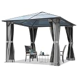 TOOLPORT Gartenpavillon 3x3 m Polycarbonat Dach ca. 6 mm - Hardtop Pavillon mit 4 Seitenteilen und Moskitonetzen in g