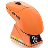 ATTACK SHARK Ajazz AJ159APEX PAW3950 Gaming-Maus, 42000 DPI, 8000Hz Kabellose Abfragerate, RGB-Magnetladestation mit Farbdisplay, 56g Superlight, 2,4G/BT/Kabelgebundene Gaming-Mouse, PC/Mac, Orang