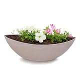 Ovale Pflanzschale für draußen - große Schiff Deko-Schale in sand beige marmoriert als Blumen-Topf Pflanztopf - 39 cm Jardiniere für Garten Balkon oder Friedhof als Grab-Schmuck