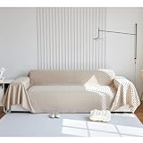 HNTYSM Chenilleüberwürfe für Sofas, kariert, für alle Jahreszeiten, 5-Sitzer, verschiedene Größen, Sofaschutz, Wohnzimmer, Dekoration, Sofa-Überwurf, Decke, Rautenmuster, 180 x 420 cm, Hellkhak