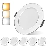 Led Einbaustrahler 230V 6er Set, 7W Ultra Flach Led Spots, Warmweiß Neutralweiß Kaltweiß Einstellbar Einbauleuchten, Einbauleuchten Deckenspots für Badezimmer Küche W