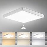 Yafido 28W LED Deckenleuchte Flach mit Bewegungssensor, 30CM 3000K-6000K Ultra Slim Weiße Quadrt Deckenlampe mit Bewegungsmelder, 2800LM Modern Panel Lampe für Flur, Veranda, Garage, Balk