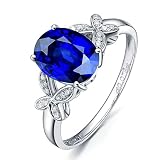 KnSam Damen Goldschmuck Trauringe Weißgold 18K 750, Partnerringe 1.3ct Tanzanite Schmetterling Pärchen Ringe mit Ovalschliff Pärchen Ringe Gr.56 (17.8)