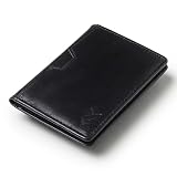 FOXHACKLE Leather Credit Card Wallet for Men and Women, Thin Bifold RFID Blocking Wallet, Slim Front Pocket Minimalist Card Holder Wallet,Handmade Small Card Case,Black C