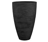 Dehner Pflanzvase Vino | Übertopf, Pflanzgefäß | für Topfpflanzen | modern, rund, formstabil, robust | Riffelstruktur | Indoor, Outdoor | Kunststoff | anthrazit | Ø 40 cm, Höhe 60