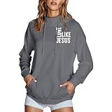 YOSUWOAI Pullover Damen Hoodie Herbst Winter Buchstabenmuster Langarm Hoodies mit Taschen Lockere Langen Ärmeln Pulli Warm Pullover mit Kapuze Sport Sweatshirt Bequem Kapuzep