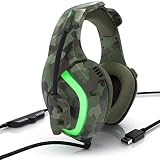 CSL - Gaming Headset kabelgebunden, Over-Ear Kopfhörer mit Mikrofon, Geräuschunterdrückung, Plug & Play, USB, für PC, Laptop, Spielekonsole, Camouflag