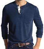 WINKEEY Langarmshirt Herren Henley Shirt Longsleeve Herren mit Knopfleiste T Shirt mit Langen Ärmeln,Navy Blau L
