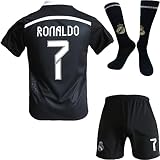 BlackAzat Madrid Heim #7 Retro Black Dragon Limitierte Sonderedition Seltenes Fußball Kinder Trikot Shorts Socken Set Jugendgrößen (Schwarz,28)