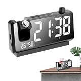 Projektionsuhren für Schlafzimmer, Deckenwecker, Projektionswecker mit großem LED-Display | automatische Helligkeitsanpassung, Projektionswecker um 180° drehbar für Zimmer mit max