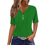 T Shirt Damen Sommer Oberteile V-Ausschnitt Lässiges T-Shirts Kurzarm Knopfleiste Modische Bluse Elegant Tunika Locker Bunte Hemdbluse Blumen Shirt Tops Sommershirts Damen Leicht Und Luftig S