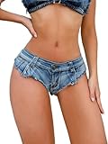 Jeansshorts Shorts Frauen Jeans ausgefranste sexy Jeans Shorts ausgefranst - zerrissen Hotpants niedrige Taille sehr kurz Stretch für mädchen Meer S